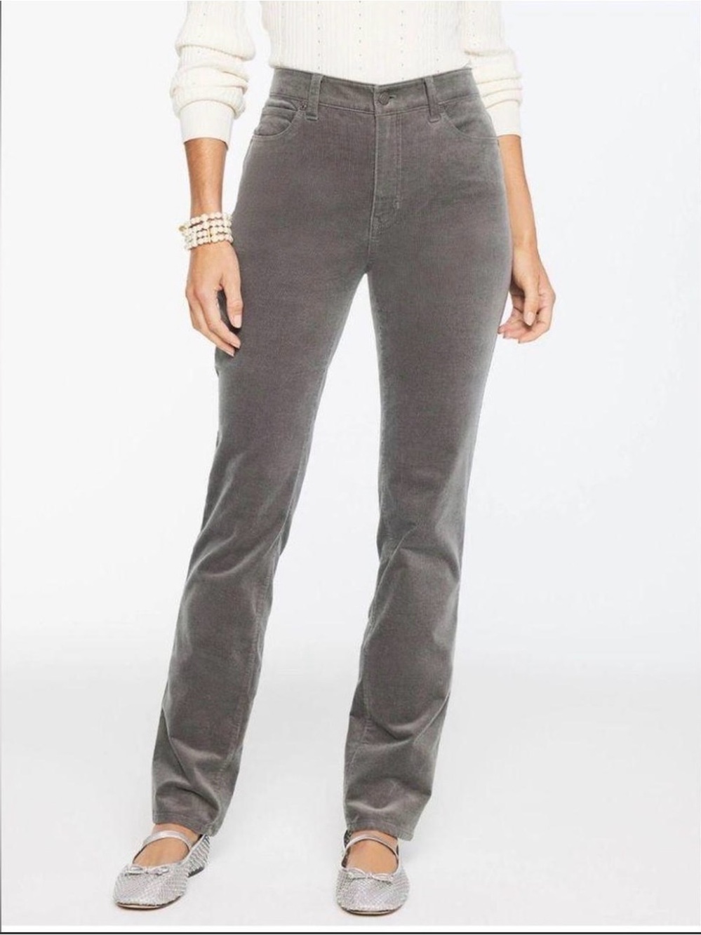 Talbots Straight Leg gray corduroy high waist Pants Women's Size 4P petite
